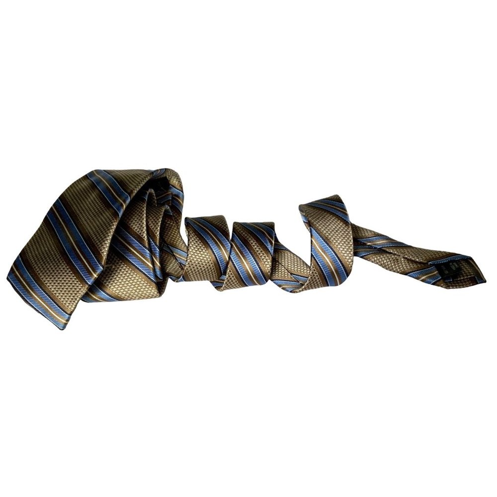 Jos. A. Bank Signature Collection Necktie Tan With Light Blue/Yellow Stripe